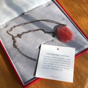 Red Envelope Quartz Pendant Necklace with Double Sterling Silver Chain